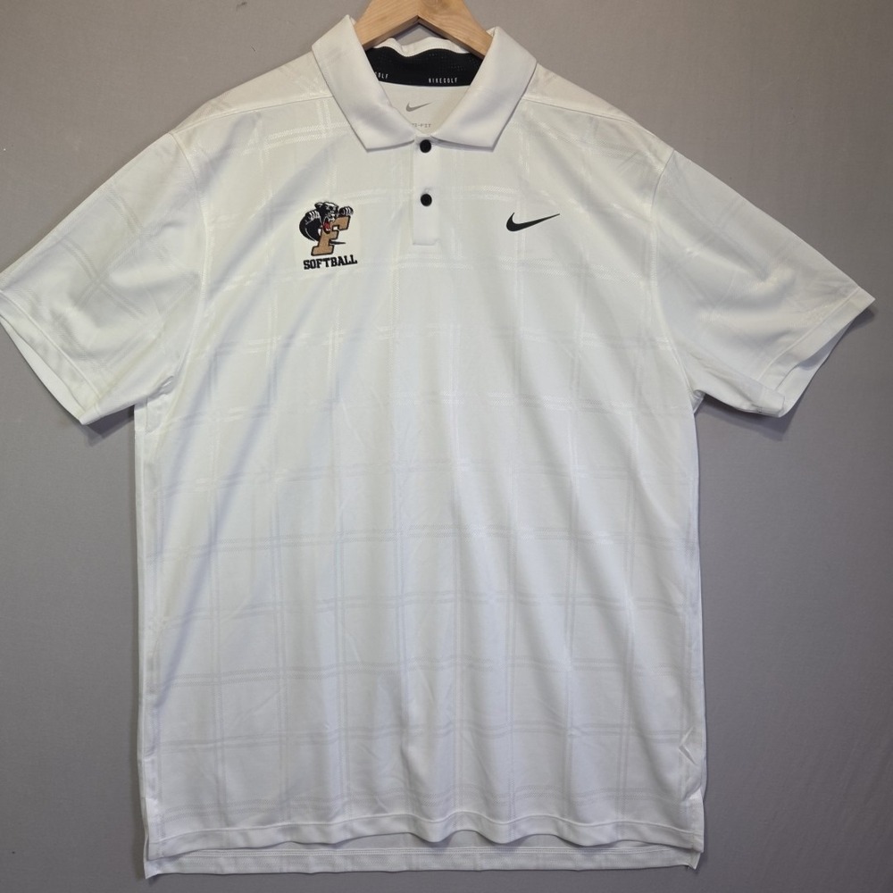 Nike Golf Dri-FIT Polo Shirt Mens XL‎ White Plaid Panthers Softball NEW
